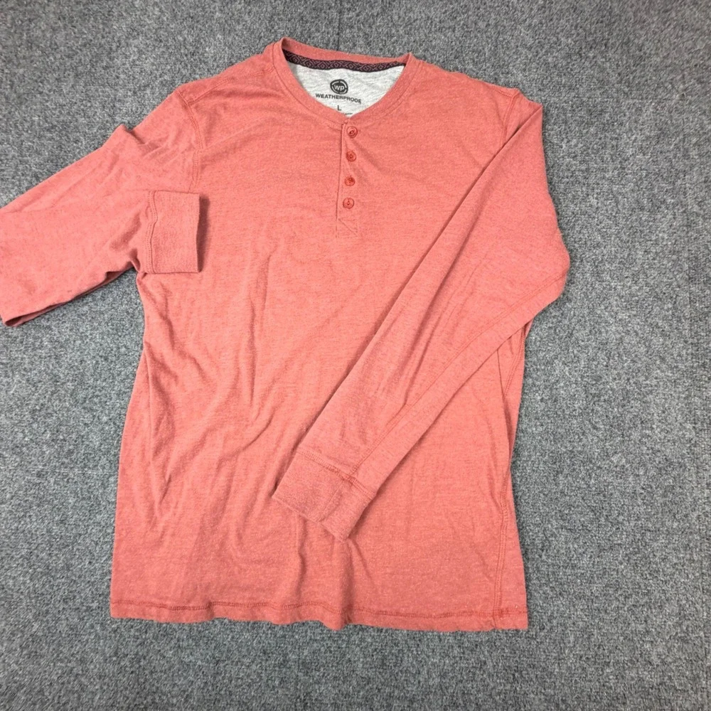 VTG Weatherproof Mens Size L Large Long Sleeve Henley Heathered Shirt‎ Coral Red